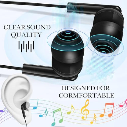 Kanayu 50 Pack Wired Earbuds Bulk for Classroom Ear Headphones Wired Basic Student Earbuds No Microphone with 3.5MM Jack for Class Laptop School Library, Individually Bagged (Black) - color: Black
