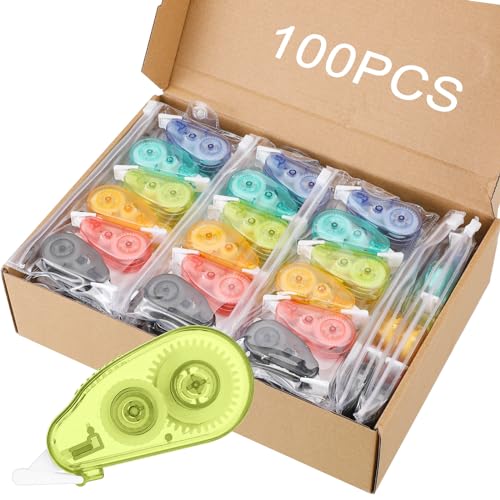 Chivao 100 Pack Mini Correction Tape Bulk Ink Corrector Eraser Tape Set Cute Aesthetic Colorful Instant Correction Applicator for Office School Student Stationery Supplies, 0.2 x 158 Inch(Candy Color) - color: Candy Color