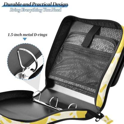 Yellow Suns Waterproof Zipper Binder with Shoulder Strap, 3-Ring Trapper Keeper with Lay-Flat Design and Multiple Compartments for School & Office, Adults & Kids
