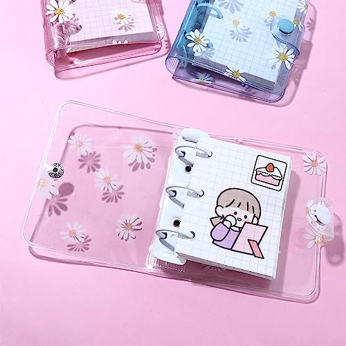 Leadigol 4PCS Mini Transparent 3 Ring Binder Covers with Inner Paper, Daisy Pattern, Soft PVC Notebook Loose Leaf Binder
