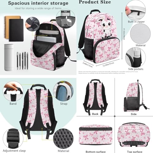 Lovely Kids Backpack Set with Insulated Lunch Bag and Pencil Case for School,Milk Cow 3-in-1 Bookbag Lunchbox Pouch for Teens Elementary Students, Lightweight Casual Daypack - color: Pink Bows-milk Cow
