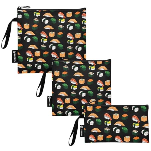 Reusable Food Storage Bags Sushi Black 3 Pack Set Lunch Bag Compact Sandwich Snack Bag Small Medium Large for Lunch, Travel & Organization - color: Bag 22