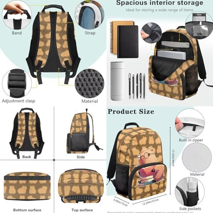 Cute Capybara 3PCS Kids Backpacks, 17 Inch Teen School Bookbag with Lunch Bag Pencil Case 3 in 1 Lightweight Daypacks for Middle High School Students - color: Cute Capybara