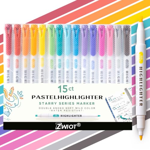 15 Count Dual-Tip Highlighters, Pastel Colors Fine & Bold Tip, Quick-Dry Non-Bleeding Highlighter Markers for Bible Journaling,School,Office,Notes (15 colors highlighters - Starry Sky Color) - color: 15 colors highlighters - Starry Sky Color