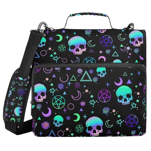 Magic Skull Binder Bag 3 Ring Zipper with Handle Shoulder Strap | for School Work Office Organizer Storage Case - color: Skull