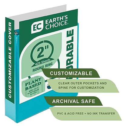 Samsill Plant-Based 2 Inch Durable Round Ring, View Binder, Eco-Friendly, USDA Certified Biobased, Single, Turquoise - color: Turquoise, size: 2", style: Single
