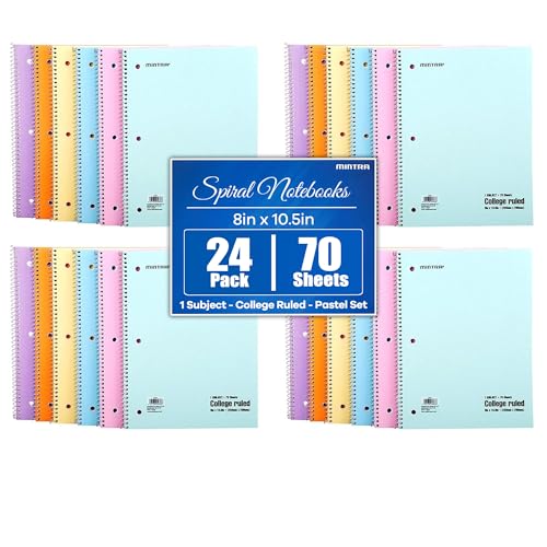 Mintra Office Spiral Notebooks Set - Pastel Colors, College Ruled, Journals for School, Work, Business, Aesthetic Stationery, Writing Pad, Teacher & Student Supplies, 70 Sheets Each, 24-Pack - color: Pastel - College Ruled, size: 24pk (4-6pks)