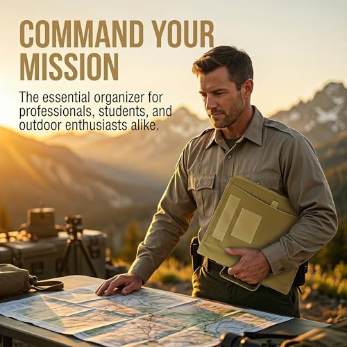 Tactical Notebook Cover, A4 Padfolio with Detachable 3-Ring Ring Binder, Multi-Pocket Organizer & Hand Strap, Zippered Hardcase Planner(Khaki, A4(13.8 x 12 inches)) - color: Khaki, size: A4