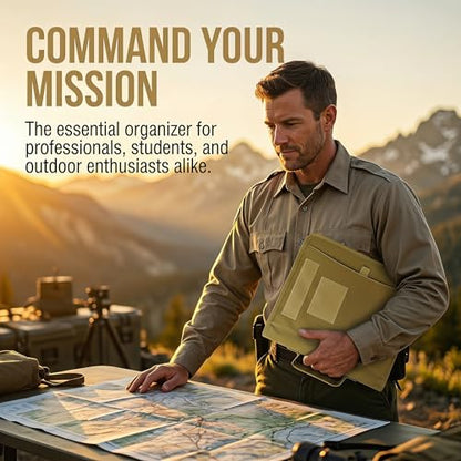 Tactical Notebook Cover, A4 Padfolio with Detachable 3-Ring Ring Binder, Multi-Pocket Organizer & Hand Strap, Zippered Hardcase Planner(Khaki, A4(13.8 x 12 inches)) - color: Khaki, size: A4