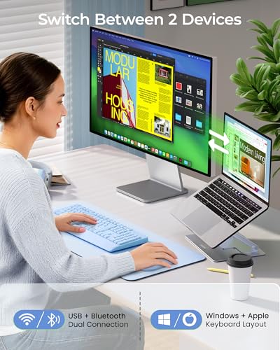 seenda Wireless Bluetooth Keyboard Mouse Combo, Ergonomic Keyboard with Wrist Rest, Silent Mouse, USB & Bluetooth Multi-Device, Full-Size Compatible for Windows PC Laptop Mac MacBook, Blue - color: Blue