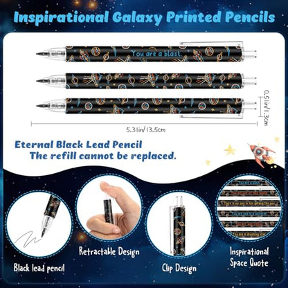 Dunzoom 30 Set Back to School Gifts Space Mechanical Pencil Bulk Blast into a Learning Adventure Bookmark Space Decor Refillable and Retractable Pencils for Back to School Supplies Teacher Student