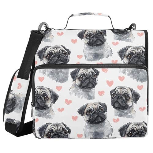 3 Ring Zipper Binder Watercolor Cartoon Dog Binders Bag with Shoulder Strap 500 Sheets Paper Organizer Trapper Keeper Documents Storage File Folder for School Office - color: A106