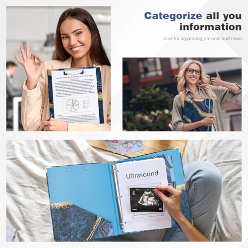Ospelelf 3 Ring Binder, 1 Inch, Cute Letter Size (11" x 8.5") with 5 Tab Dividers, File Folder Labels and Low Profile Clipboards, Blue Marble - color: Blue Marble, size: 1in（Letter Size）