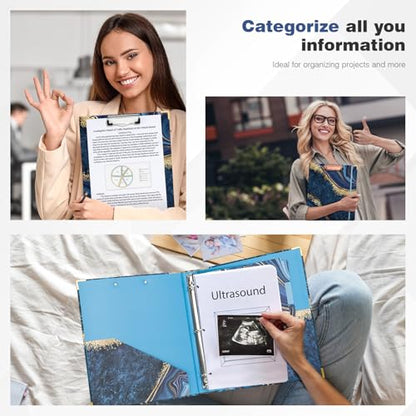 Ospelelf 3 Ring Binder, 1 Inch, Cute Letter Size (11" x 8.5") with 5 Tab Dividers, File Folder Labels and Low Profile Clipboards, Blue Marble - color: Blue Marble, size: 1in（Letter Size）
