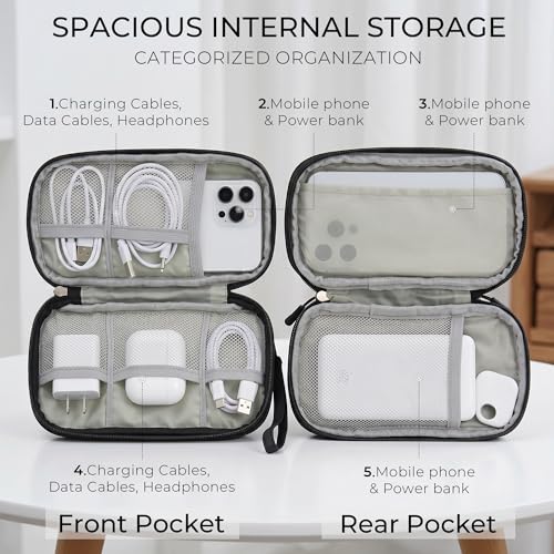 Airkit Electronics Organizer Travel Case Waterproof Double Layers All-in-One Storage Bag Tech Pouch Accessories Travel Essential for Phone Airpods Cables USB Flash Drive Black