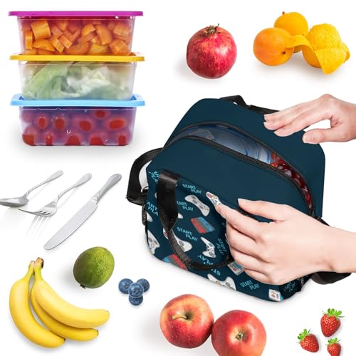 Game Lunch Bag Reusable Insulated Lunch Box Large Capacity Meal Tote for Kids Boys Girls Cooler Bag Waterproof Adjustable Shoulder Strap Gamer Lunch Tote for Work School Picnic Travel Hiking - color: Game04