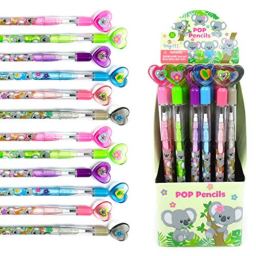TINYMILLS 24 Pcs Koala Multi Point Stackable Push Pencil Assortment with Eraser for Koala Birthday Koala Party Favor Prize Carnival Goodie Bag Stuffers Classroom Rewards Pinata Fillers