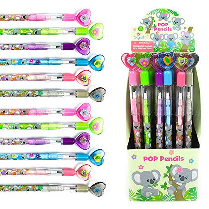 TINYMILLS 24 Pcs Koala Multi Point Stackable Push Pencil Assortment with Eraser for Koala Birthday Koala Party Favor Prize Carnival Goodie Bag Stuffers Classroom Rewards Pinata Fillers