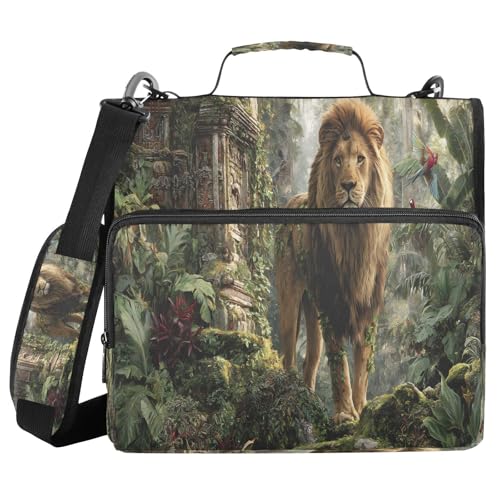 3 Ring Zipper Binder Tropical Rainforest Lion Binders Bag with Shoulder Strap 500 Sheets Paper Organizer Trapper Keeper Documents Storage File Folder for School Office - color: A2399