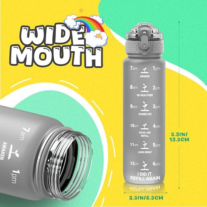 OLDLEY Kids Water Bottle for School, 17 oz (2 lids) BPA-Free Reusable Leak-proof Durable Tritan Plastic Water Bottles with Straw & Chug Lids, Anti-dust Spout Cover (Grey) - color: Grey, size: 16.9 Ounces
