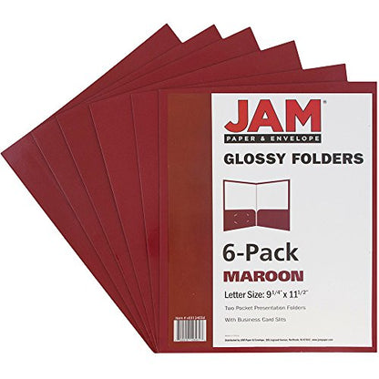 JAM PAPER Laminated Two Pocket Glossy School Folders - Letter Size - High Gloss Maroon Red - 6/Pack - color: Maroon, size: Pack of 6 Folders