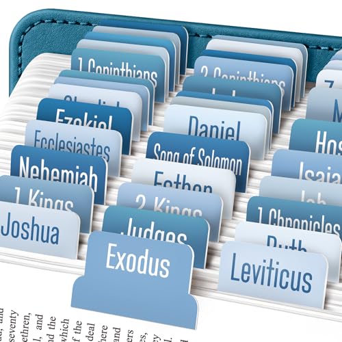EssexWares - Blue Solid Color Bible Tabs for Old and New Testament, 80 Large Print Tabs for Bible Study, Water-Resistant and Durable Bible Index Tabs for Women and Men - 1.7" Wide - color: Blues