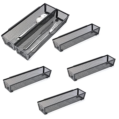 6 Pack Black Silverware Drawer Organizer Kitchen Drawer Utensil Cutlery Tray Office Supplies with Inter-locking Arm Drawer Dividers Organizer for Silverware, Flatware, Home,Office, School,Bedroom 12X3 - color: Black, size: 6pack 12*3