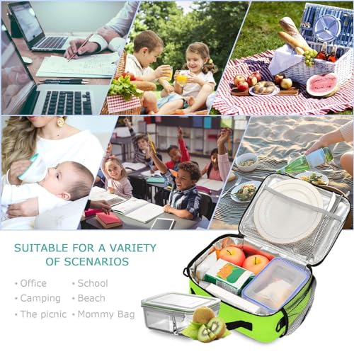 Custom Student Lunch Bag for Boys Girls Green Yellow Solid Color Personalized Name Lunch Box Insulated Cooler Bag for School Picnic Office - color: Multi26