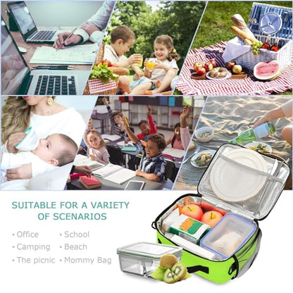 Custom Student Lunch Bag for Boys Girls Green Yellow Solid Color Personalized Name Lunch Box Insulated Cooler Bag for School Picnic Office - color: Multi26