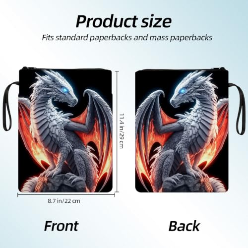Padded Book Sleeve with Zipper & Front Pocket, Fabric Book Cover | Fantasy Ice Fire Dragon11.4"x8.7" Washable Canvas Pouch for Hardcovers, Tablets & Reading Accessories - color: Fantasy Ice Fire Dragon