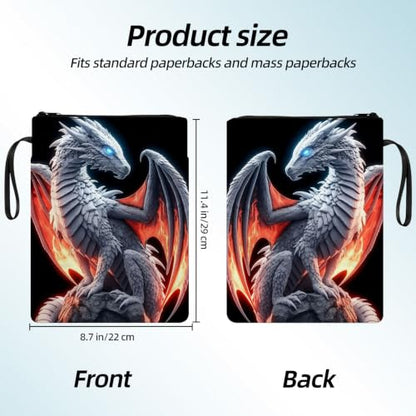 Padded Book Sleeve with Zipper & Front Pocket, Fabric Book Cover | Fantasy Ice Fire Dragon11.4"x8.7" Washable Canvas Pouch for Hardcovers, Tablets & Reading Accessories - color: Fantasy Ice Fire Dragon