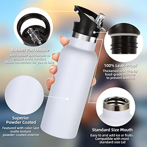 Volhoply 17oz Kids Insulated Water Bottle,Stainless Steel Water Bottles with Straw Lid,Reusable Metal Cups Water Bottle,Double Wall Vacuum Sports Water Flask Keep Hot & Cold for School (White,1 Set) - color: White