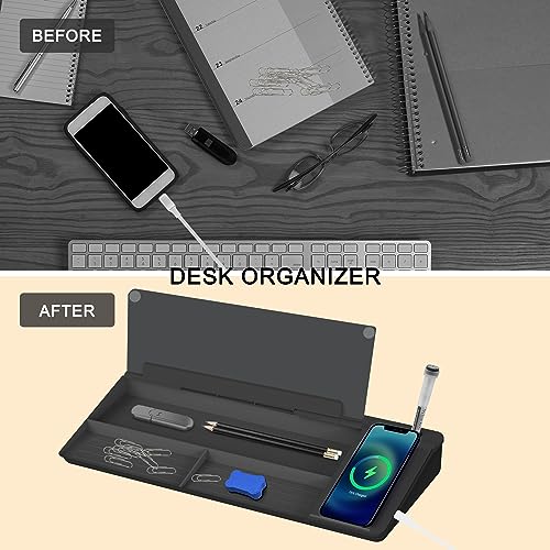 SELEAD Desktop Glass Whiteboard with Wireless Charger Station, Dry Erase Board Computer Pad Keyboard Stand with Organizer Drawer for Home, School, Office Desk Accessories, Black - color: Black Charger