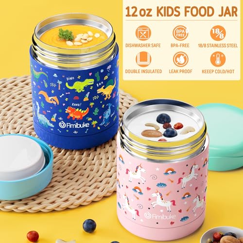 Fimibuke Kids Bento Snack Lunch Box with Thermo Insulated Toddler Lunch Bag | Lunch Box Kids with 4 Compartment, Food Jar, Ice Pack, Utensils, Birthday Gifts for Ages 3-12 Back to School Toddler Girl Boy - color: B1.Ink Blue