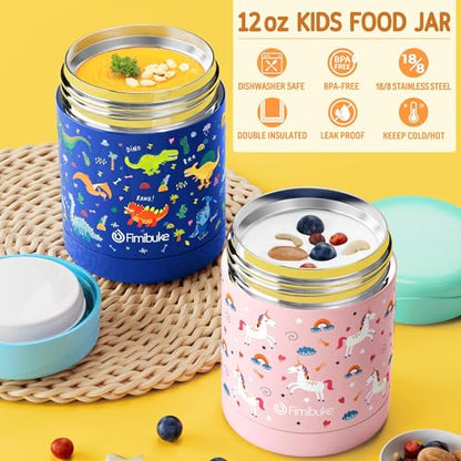 Fimibuke Kids Bento Snack Lunch Box with 4 Compartment, Insulated Lunch Bag, Stainless Steel Vacuum Thermo Food Jar, Ice Pack, Utensils Set, Birthday Gifts for Age 3-12 Back to School Toddler Girl Boy | Lunch Box Kids with 4 Compartment, Food Jar, Ice Pac