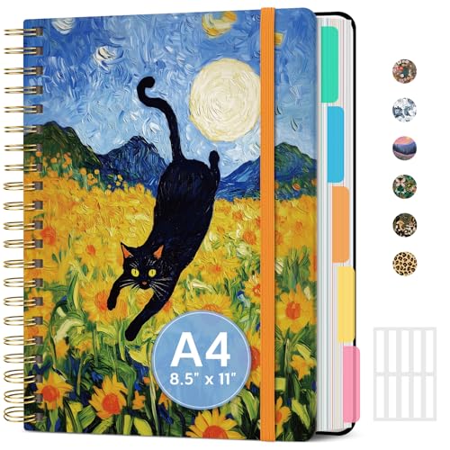 Large Spiral Notebook with Dividers & Tabs, 8.5" x 11" Hardcover 5 Subject Notebook for Work, 280 Pages, College Ruled, Cute Journal for Women, Perfect for Study & Office Note Taking, Midnight Stroll - color: Q-Midnight Stroll