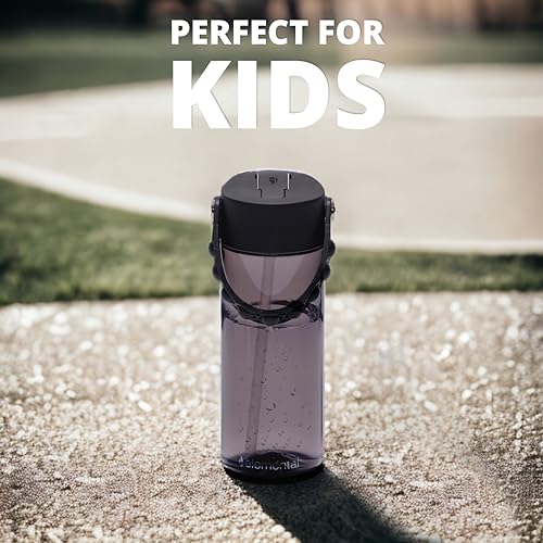 Elemental Water Bottles for Kids - Splash Kids Water Bottle for School with Pop-it Handle - BPA Free Tritan Plastic Water Bottle with Straw Leak Proof when Spout is Closed - Black - 18oz - color: Black
