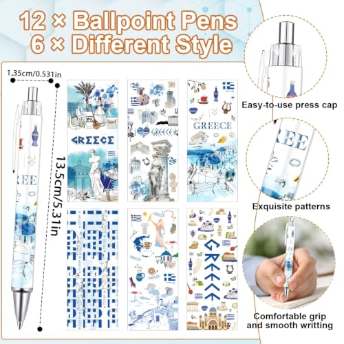 Wxiben Greece Sticky Notes with Pens - 24 Pcs Greece Souvenirs Gifts City Travel Notepads Ballpoint Pens Set Greek Civilization Notes Black Ink Pen for Home Traveler Study Office School Party Favor - color: Greece
