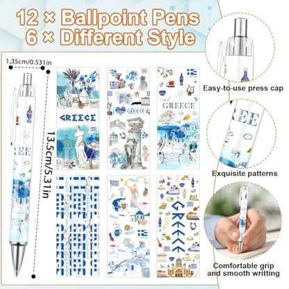 Wxiben Greece Sticky Notes with Pens - 24 Pcs Greece Souvenirs Gifts City Travel Notepads Ballpoint Pens Set Greek Civilization Notes Black Ink Pen for Home Traveler Study Office School Party Favor - color: Greece