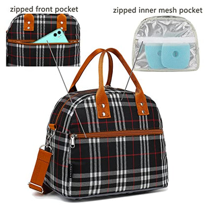 FlowFly Insulated Lunch Bag for Women & Men, Large Reusable Lunch Tote with Shoulder Strap & Handle, Freezable Cooler Bag for Work, Travel & Meal Prep,W&B (W&B) - color: Checkered
