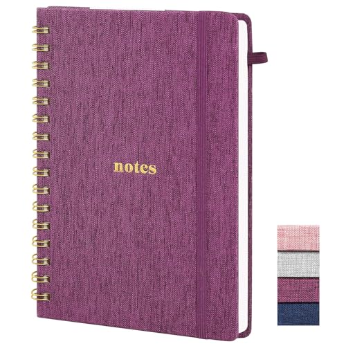A5 Spiral Notebook, Fabric Hardcover College Ruled Journal | 100GSM Paper 160 Lined Pages, 5.7"x8.39" Steno Pads with Elastic Band & Pen Loop, for Work, School Note Taking (Purplish-red) - color: Purplish-red, size: A5-Spiarl Notebook-160pages
