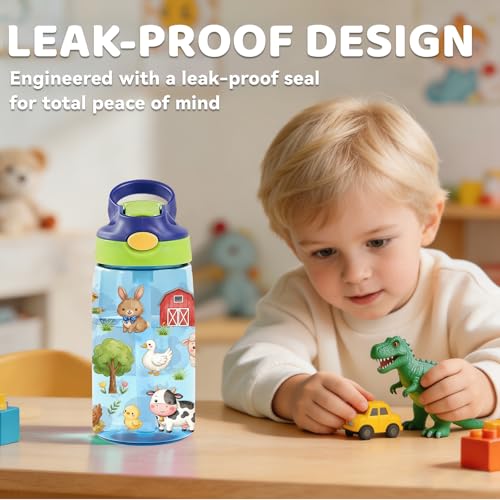Farm Friends 14oz Water Bottle with Straw – Leakproof BPA-Free Plastic Pop-Up Spout, Reusable Leak-Proof Travel Bottle for Kids & Outdoor Sports - color: Farm1