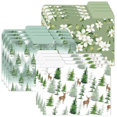 Xqumoi 12Pcs Watercolor Forest File Folders - Christmas Letter Size Decorative File Pockets with 1/3 Cut Tab Pretty Tree Flower Folders for Office Home Classroom Supplies Documents, 8.9 x 11.6 Inch - style: Watercolor Forest