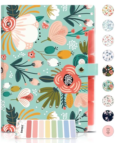 Sooez File Folders Organizer, Folders with 5 Pockets, Folders for Documents w/Sticker, Accordion File Organizer, Paper Receipt Bill Filing Organizer, School College Office Travel Essentials Supplies - color: Green Floral