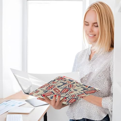 British Flag Beige Print 3 Ring Binder 1.5 Inch Binders 3 Ring Three Ring Binder Organizer with Clipboard & 3 Pockets Letter Size for Paper Work Recipes Office Supplies 1 Pack
