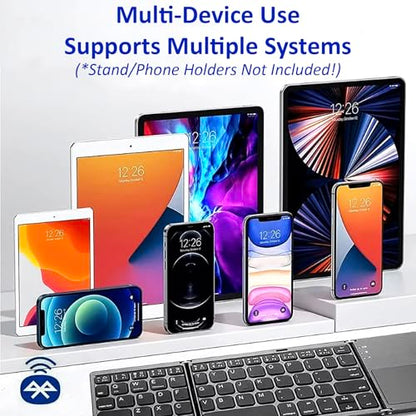 Slim Foldable Wireless Keyboard Compatible with Samsung Galaxy S25 S24 S23 S22 S21 S20/FE/+/Plus/Ultra Editions Z Flip6 Fold6/5/4/3/2 5G Includes TOUCHPAD Mouse /48H Use/560 Days Standby/Portable/Comp