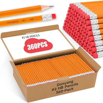 360 Pack #2 Pencils Bulk, Pre Sharpened Pencils #2, Back to School Supplies | Number 2 Pencils with Erasers for Writing, Drawing, Sketching, Teacher Office Essentials, Art Supplies for Adults Kids - size: 360 Count (Pack of 1)
