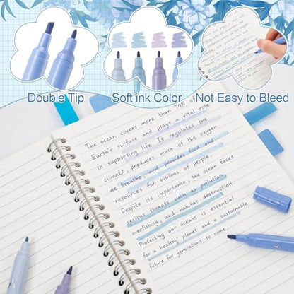Eersida 74 Pcs Aesthetic School Supplies with Large Pencil Pouch 5 Ink Gel Pens 12 Highlighters 6 Mechanical Pencils 0.5mm 9 Color Pens 4 Note Pads Set for Student Stationary (Blue,Cute Style) - color: Blue, style: Cute Style