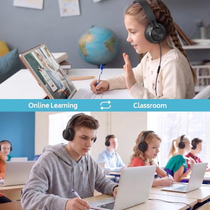 AILIHEN 10-Pack Kids Headphones with Microphone for Classroom, Black | K-12 School Students Use, Online Learning & Library, 3.5mm Jack, Durable, Foldable, Comfortable, Chromebook & Computer - color: Black