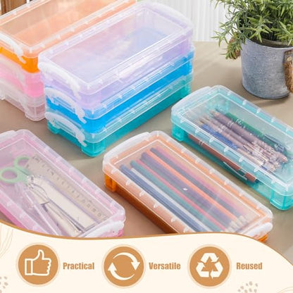 Gueevin 24 Pcs Large Capacity Plastic Pencil Box Clear Plastic Pencil Case Crayon Box with Snap Tight Lid Watercolor Pen Storage Brush Organizer Drawing Tools Container (Macaron) - color: Macaron